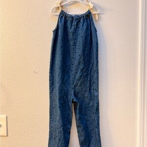 Hanna Andersson Ribbon Shoulder Polka Dot Chambray Romper – Size 120 (6–7Y)